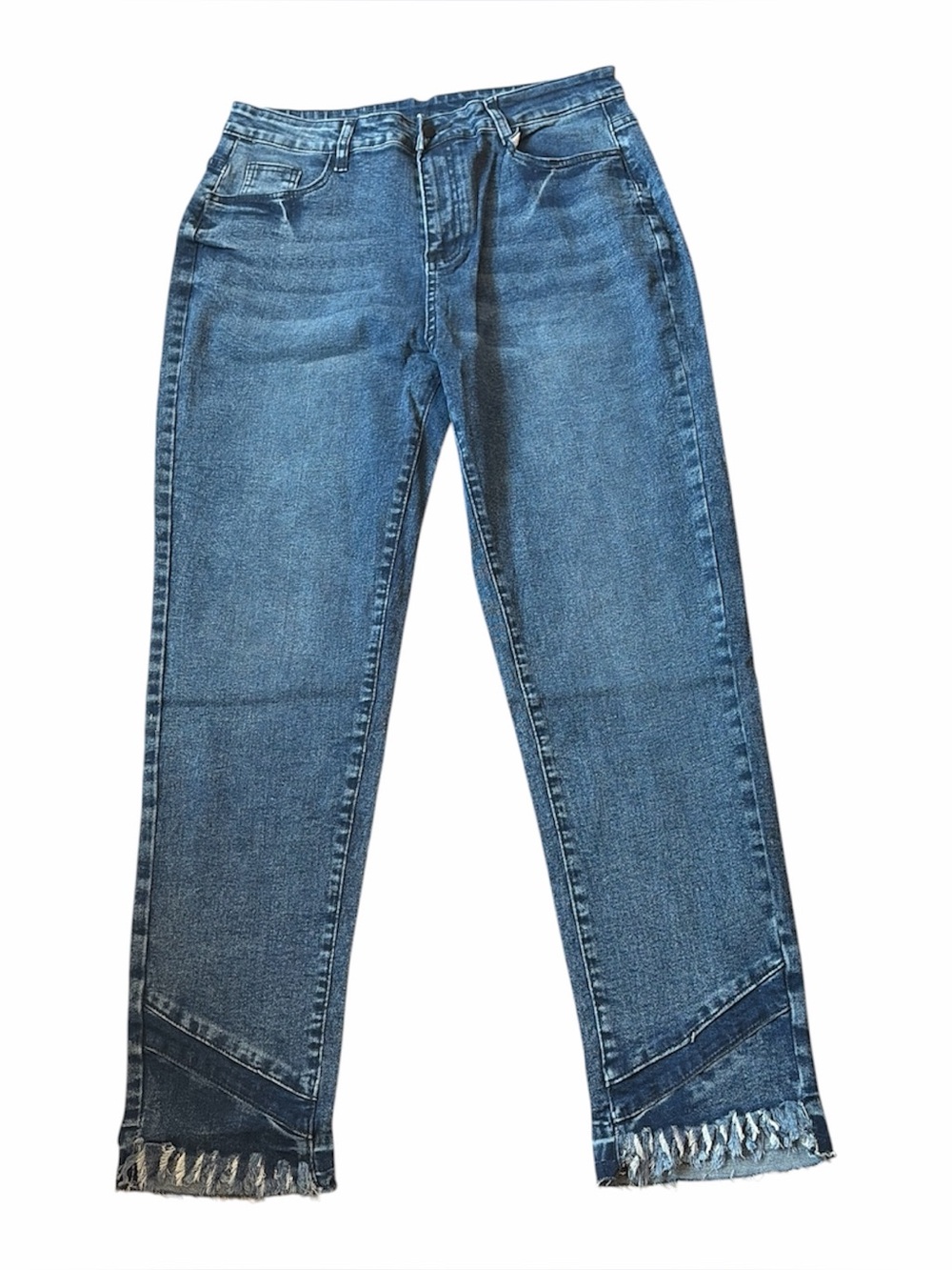 A156 PerZeal Women’s Mid Waist BLUE XL Jeans with distressed, frayed hem NWT